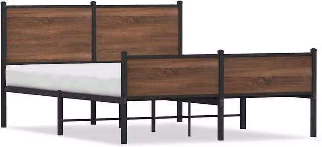 Berkfield Home Metal Bed Frame in Brown Oak, W: 140 cm, D: 200 cm