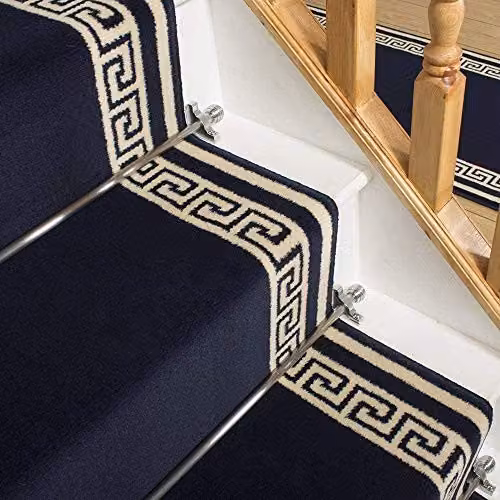 runrug Key Blue Machine Woven Stair Runner, Stain-Resistant and Antistatic, W: 80 cm x L: 630 cm – 3