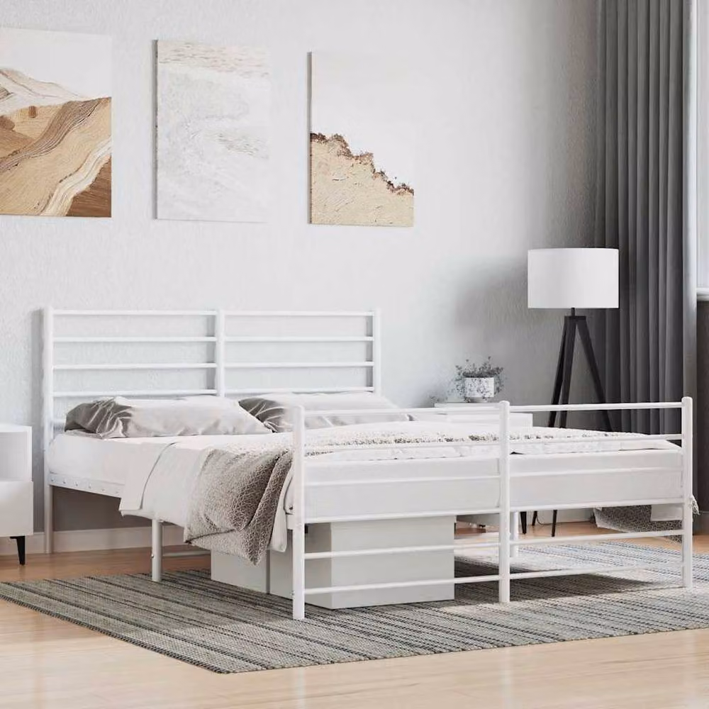 Berkfield Home Metal Bed Frame with Headboard and Footboard in White, W/D/H: 120 x 200 cm – 2