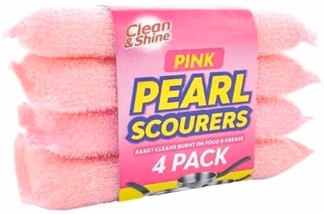 Clean Shine Pink Pearl Scourers in White and Pink