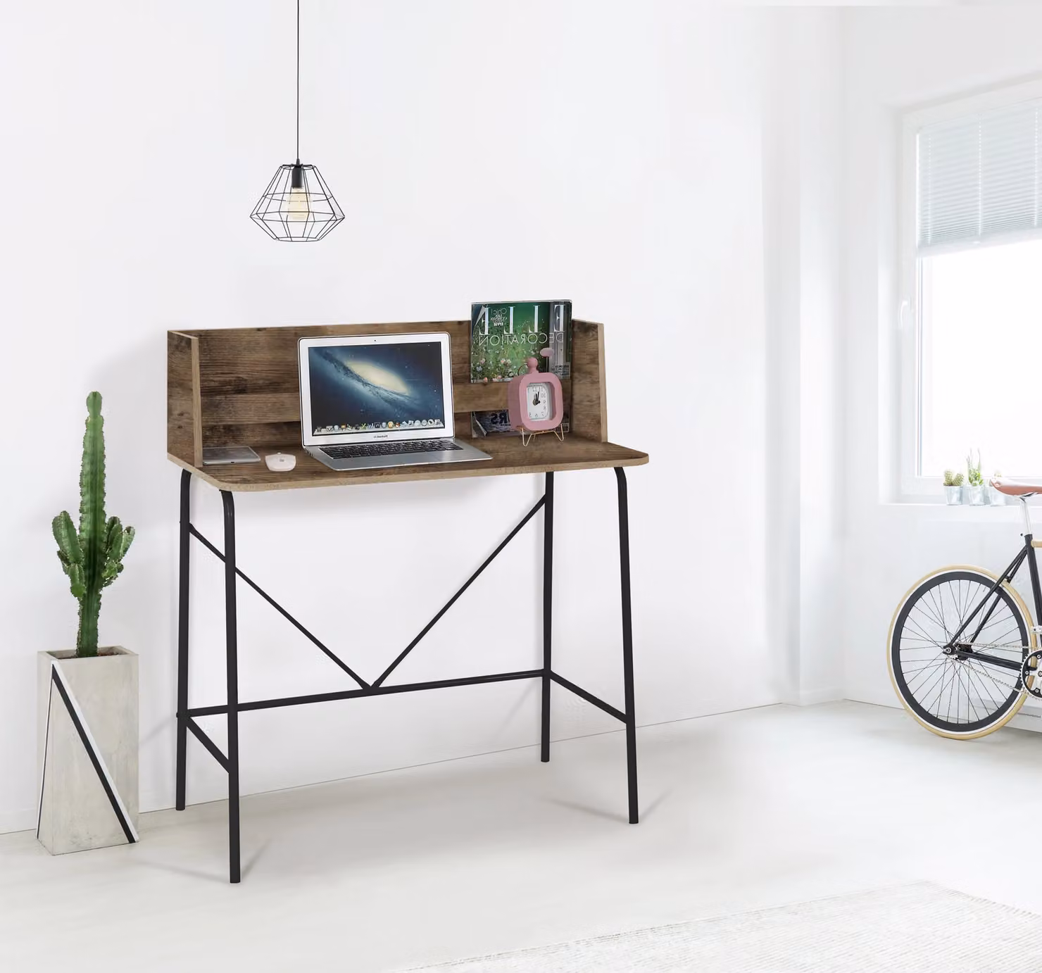 Nordlys Industrial Wood Computer Desk in Brown and Black – 2