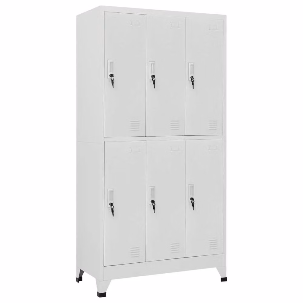 Berkfield Home Steel Locker Cabinet in Grey with 6 Compartments, W/D/H: 90 x 45 x 180 cm