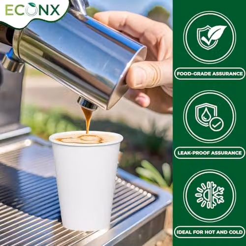 ECONX White Single Wall Disposable Paper Coffee Cups, 236ml, 100 Pack – 3