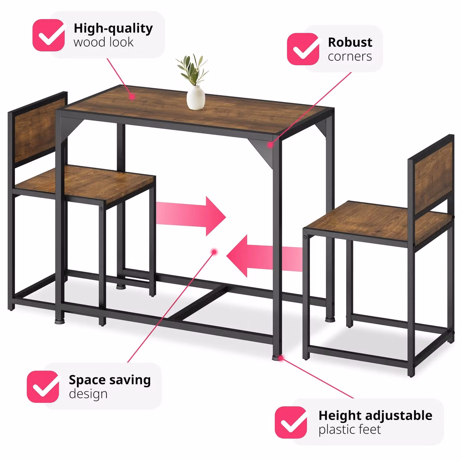 tectake Milton 3-piece Dining Table and Chairs Set in Brown – 3