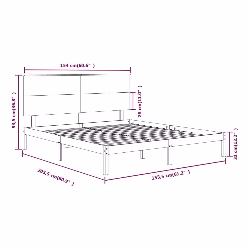 Berkfield Home Modern Solid Pine Wood Bed Frame in Brown, W/D/H: 150 x 200 cm – 2