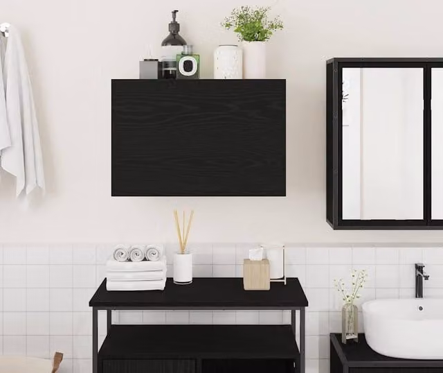 Berkfield Home Black Decorative Bathroom Wall Cabinet with Hinged Doors and Internal Shelves, W: 60 cm, D: 25 cm, H: 40 cm