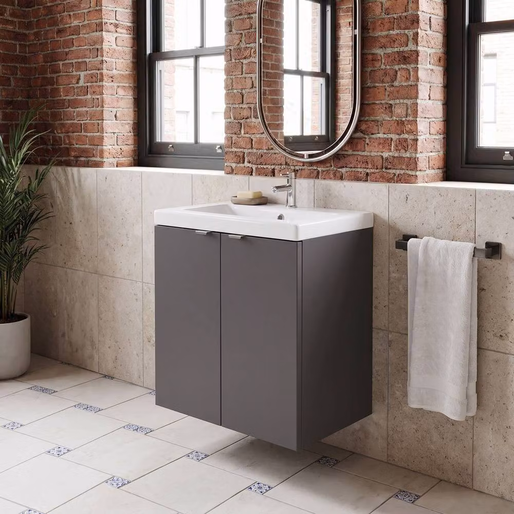 Balterley Alrewas 2 Door Wall Hung Vanity Basin Unit, Gloss Grey, Width: 50 cm – 2