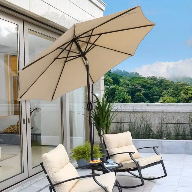 Livingandhome 3M Traditional Garden Parasol with Foldable Cross Base in Beige and Brown