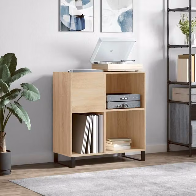 Berkfield Home Record Cabinet in Sonoma Oak, Light Brown, W: 84.5 cm, D: 38 cm, H: 89 cm