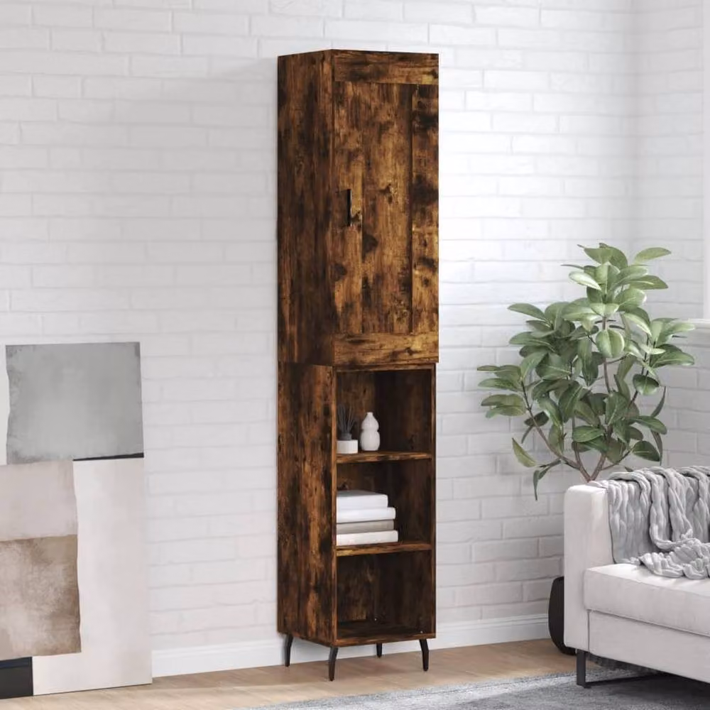 Berkfield Home Smoked Oak Highboard in Brown, W/D/H: 34.5 x 34.0 x 180.0 cm – 2