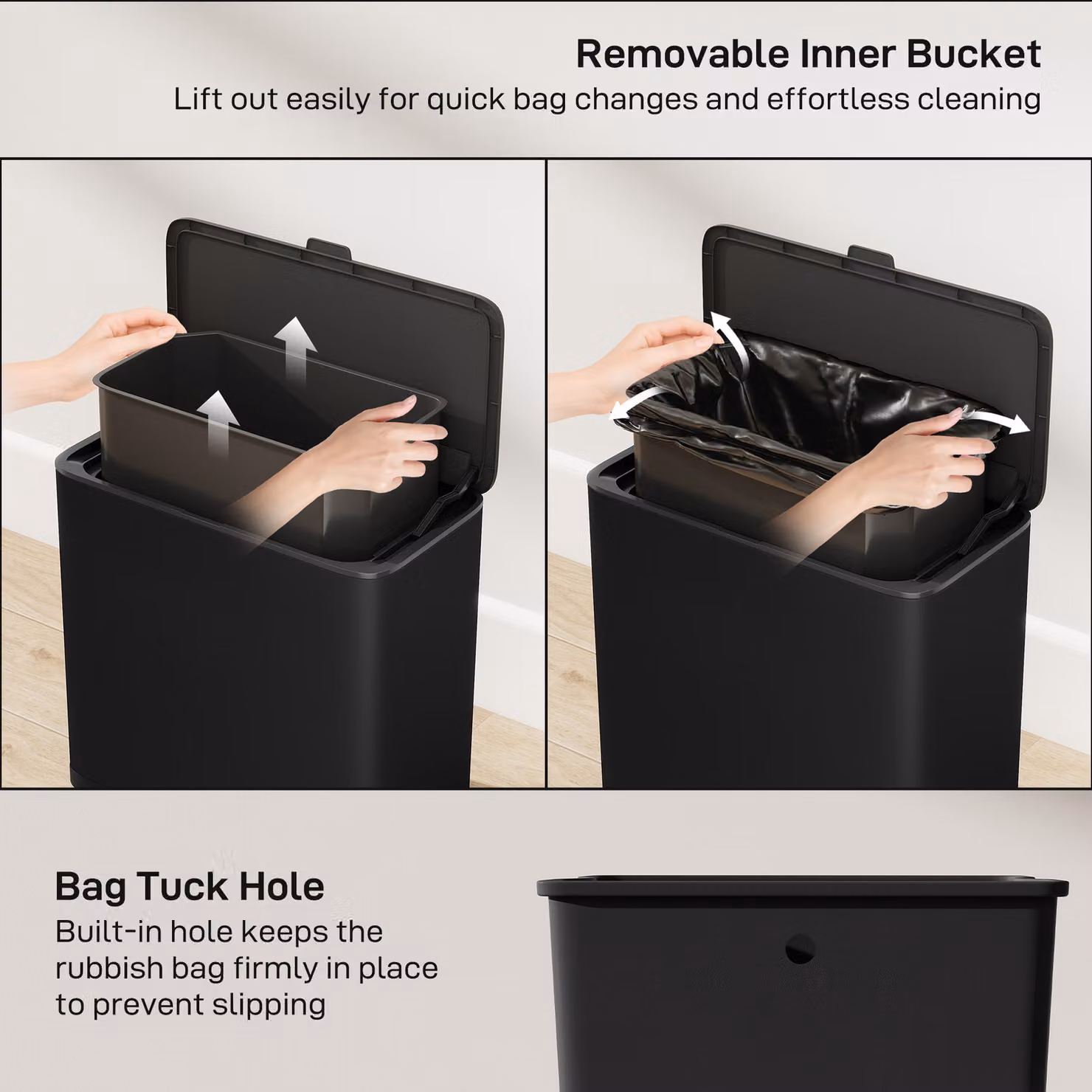 HOMCOM 8L Hanging Kitchen Bin with Flip Lid and Removable Inner Bucket, Stainless Steel, Silver and Black – 5