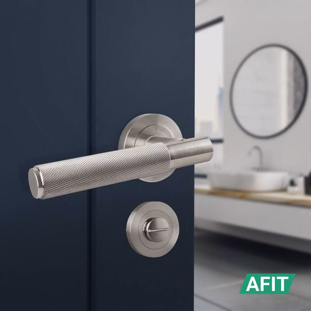 AFIT Satin Nickel Bathroom Door Handle Rose with WC Lock and Hinges, Silver, W/D/H: 15 x 15 x 15 cm – 4
