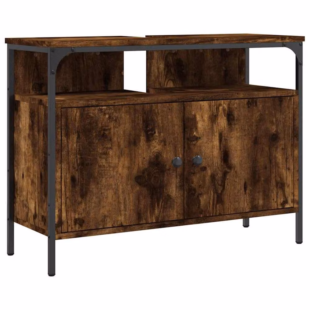 Berkfield Home Sturdy Bathroom Sink Cabinet in Smoked Oak Brown, W/D/H: 80 x 30 x 60 cm – 3