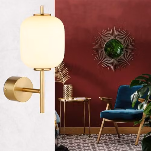 Globo Lighting Modern LED Wall Lamp in Brass and White Glass – 5