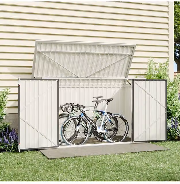 Living and Home Heavy Duty Steel Outdoor Bicycle and Bin Store Shed in Black, H 210 x W 130 x D 105 cm – 1