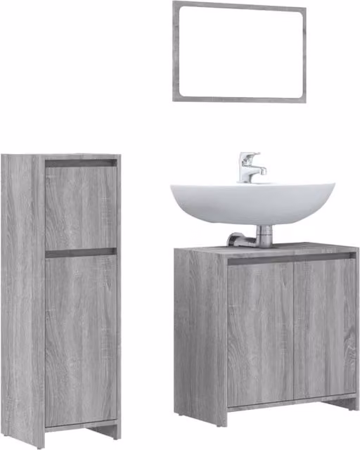 Berkfield Home 3 Piece Modern Grey Bathroom Furniture Set – 1