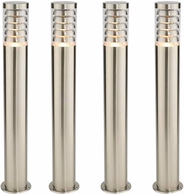Loops 4 Pack Outdoor Garden Bollard Lights in Silver Brushed Stainless Steel, Height: 80 cm, IP44 Rated LED Lamp Posts – 1