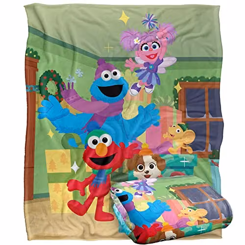 LOGOVISION Sesame Street Furry Friends Forever Kids Silky Touch Blanket, Multicolour, W: 152 cm, D: 127 cm