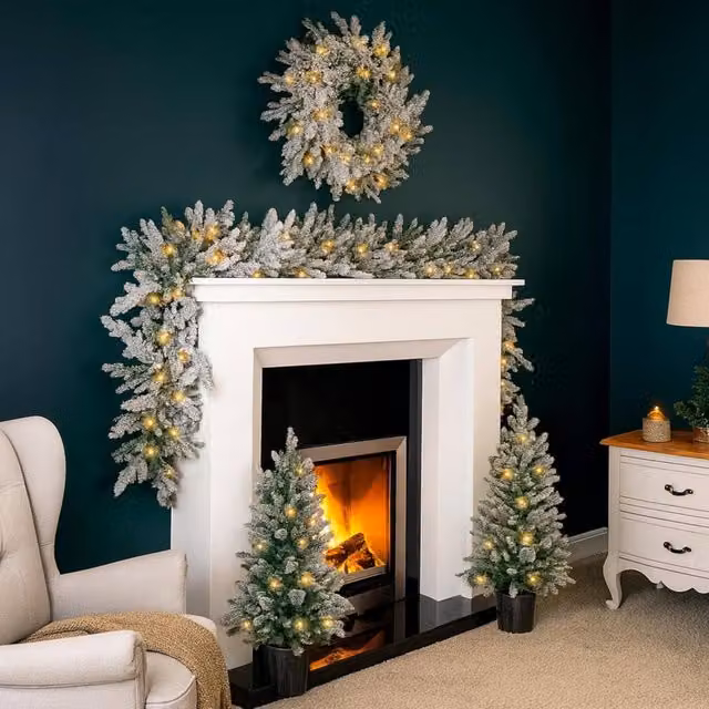 Marco Paul 4pc Luxury Frosted Pre-Lit Christmas Tree Set in Green
