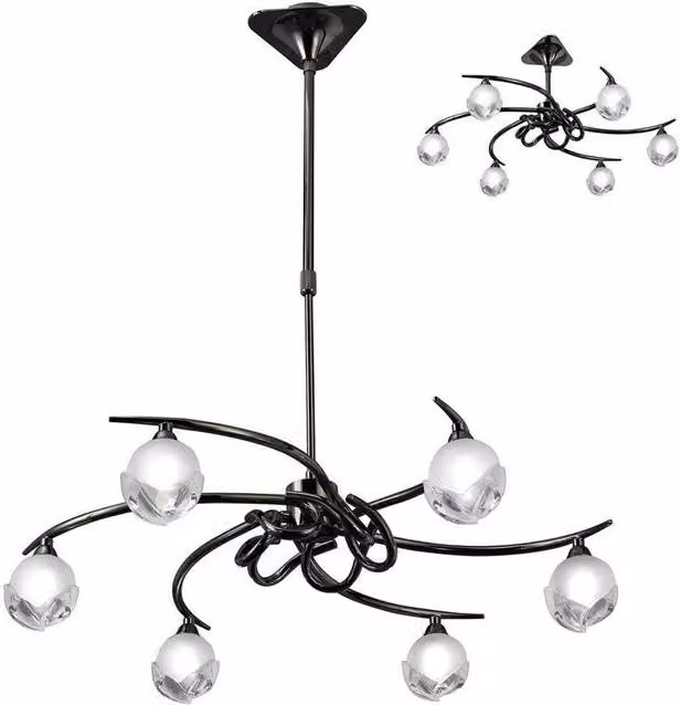 Netlighting Fragma Telescopic Semi Flush Convertible 6 Light G9 Ceiling Light in Black Chrome