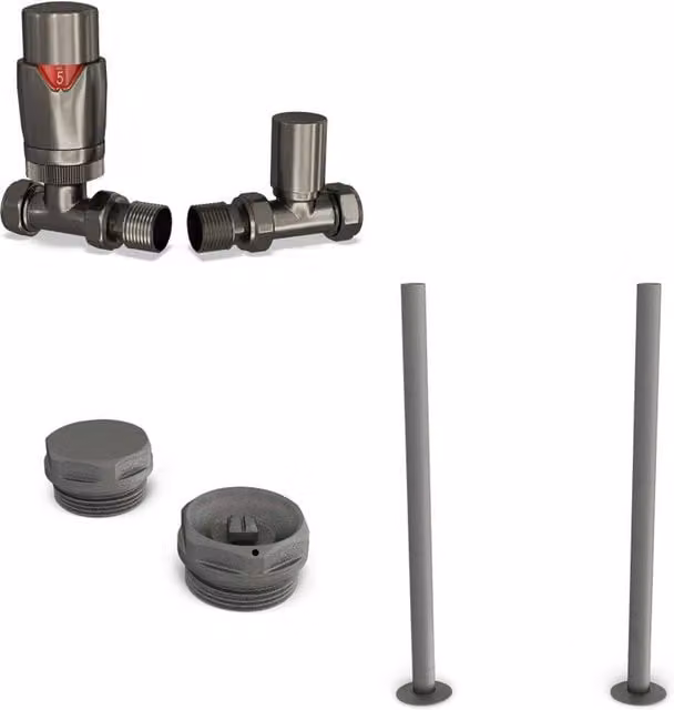 Stirling Bold Thermostatic Radiator Valve Installation Kit in Pewter, 1/2 inch Straight Brass Design