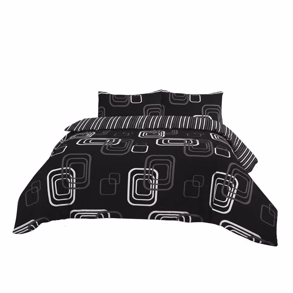 Home Sweet Home UK MonoGrid Graphic Design King Size Duvet Cover and Pillowcase Set in Black, Polycotton Bed Linen, W/D/H: 240 x 220 cm and 74 x 48 cm – 2