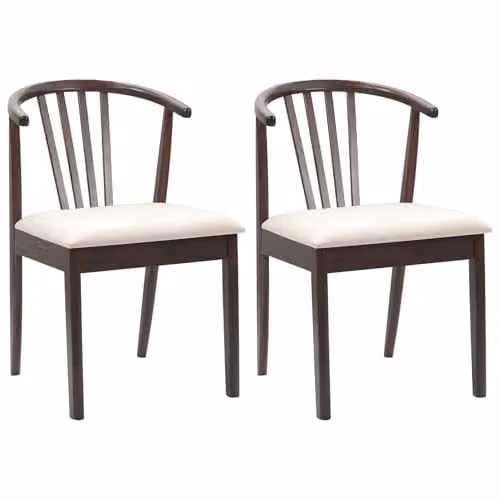vidaXL Set of 2 Dining Chairs in Brown Solid Rubberwood with Fabric Seats