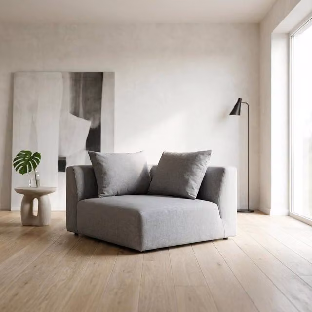 Abakus Direct Tokyo Right Corner Seat in Light Grey Brushed Tweed Fabric with Deep Seat