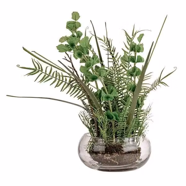 Madison & Mayfair Green Artificial Palm Plant Arrangement in a Transparent Glass Fishbowl, H53 x W26 x D26 cm – 2