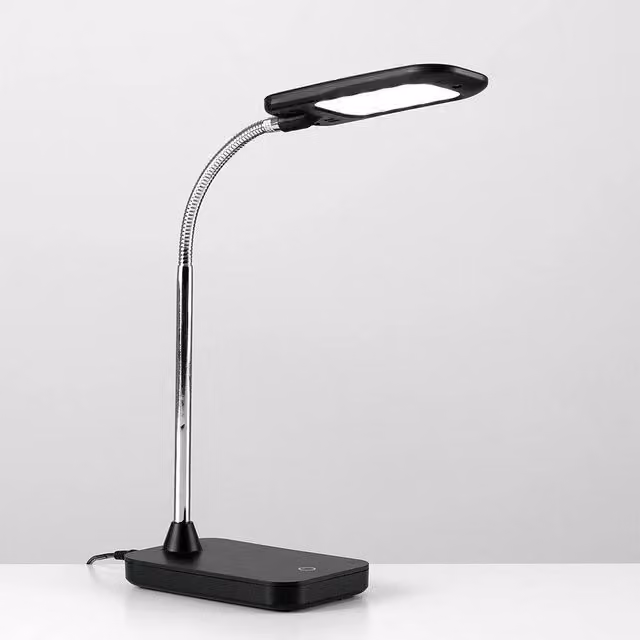 EONLION Dimmable LED Task Lamp in Black and Chrome, Adjustable Reading Light with Bulb Included – 1
