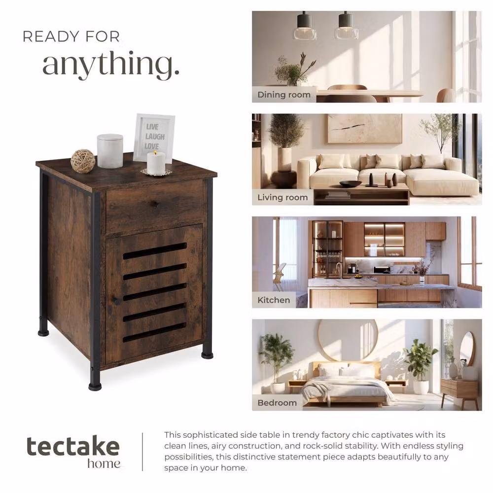 tectake Waterford Bedside Table in Brown with Shelf, Drawer and Cupboard, W: 40 cm, D: 42 cm, H: 60.5 cm – 7