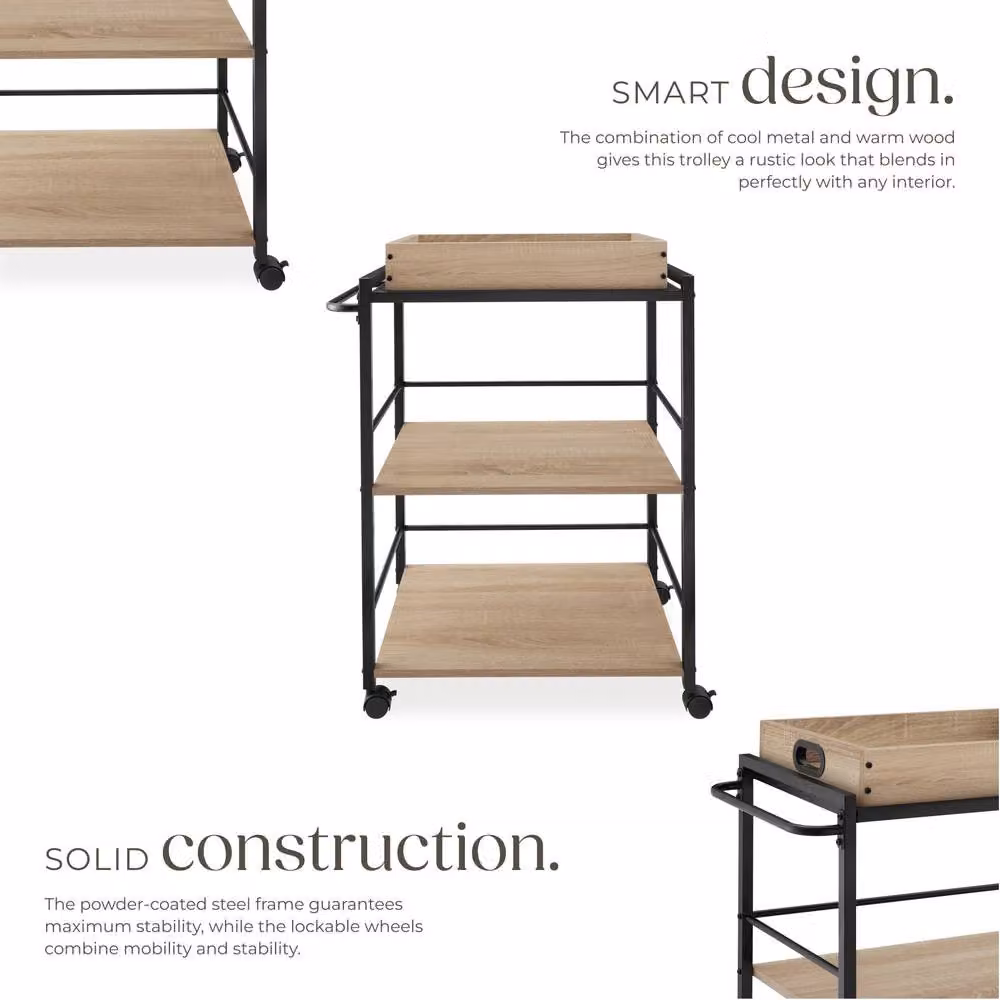 tectake Worcester Drinks Trolley in Light Oak with Castors and Serving Tiers – 3