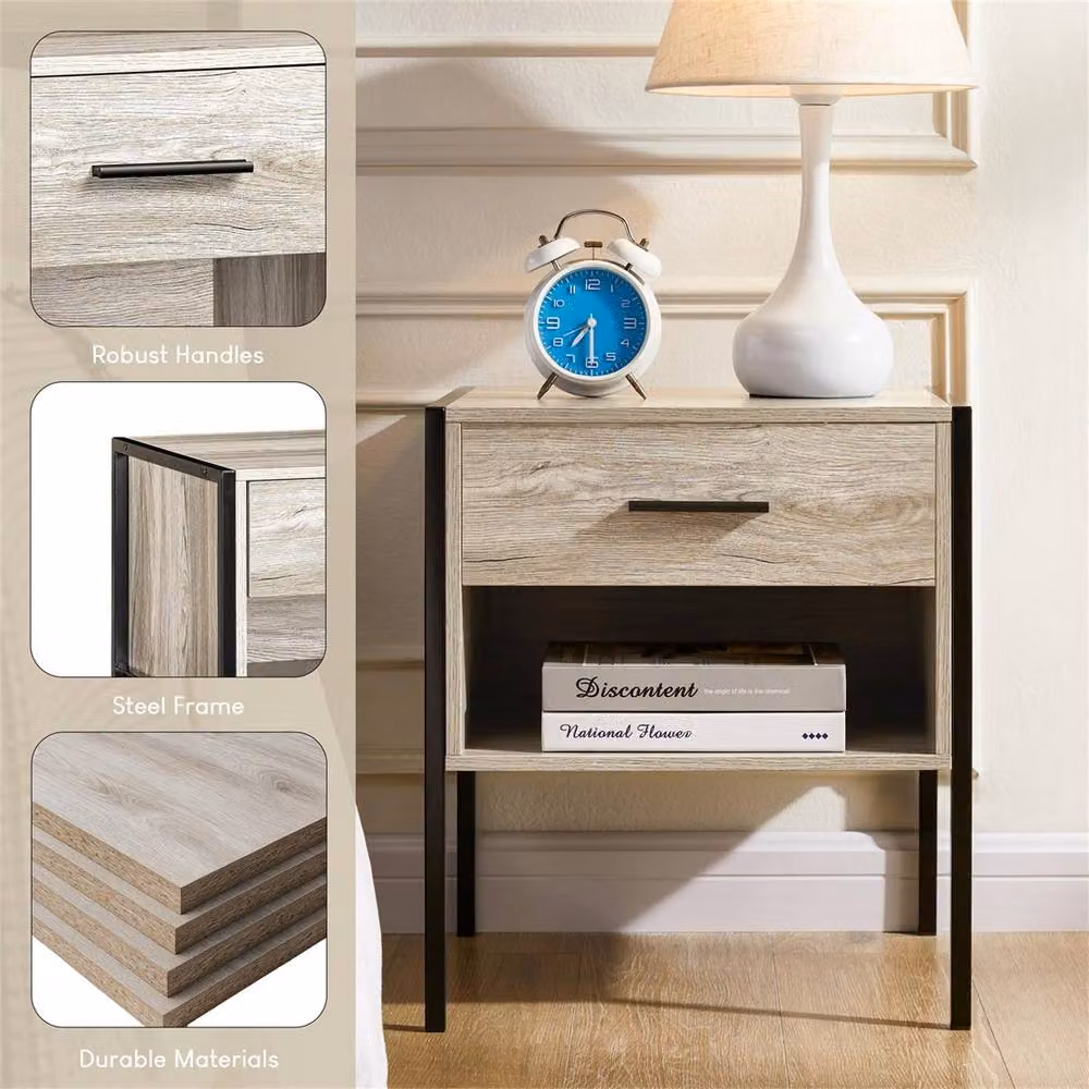 FORGEVIO Grey 1 Drawer Industrial Style Chest of Drawers for Bedroom or Living Room – 4