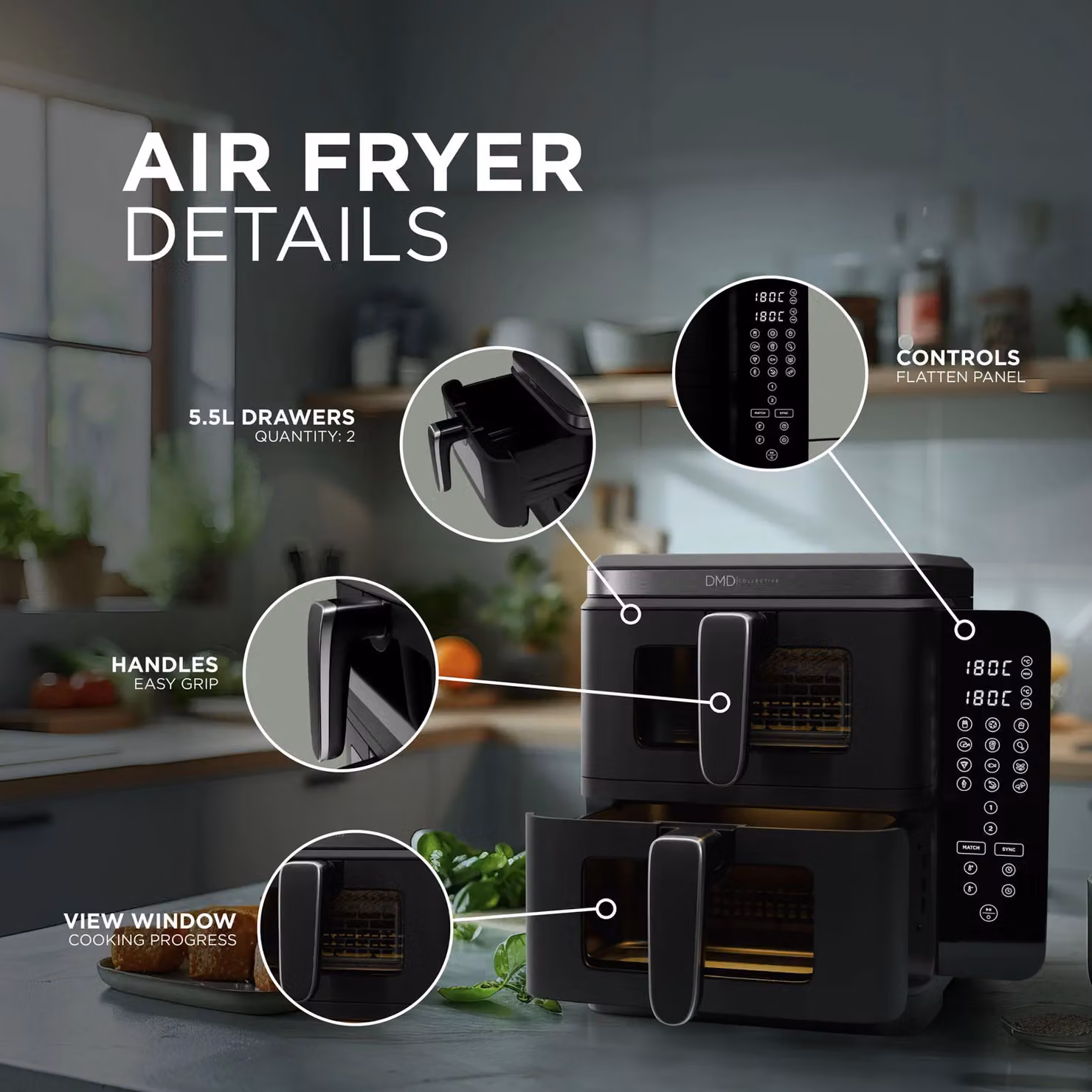 DMD Collective 11L Dual Zone Vertical Stacked Air Fryer in Black – 5