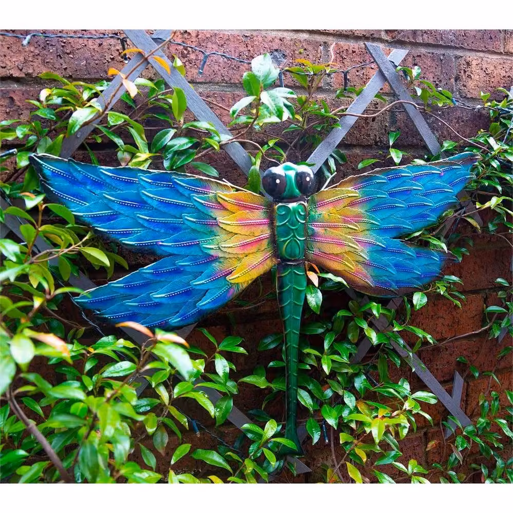 NESTLUNE Metal Dragonfly Garden Wall Ornament in Blue, W: 100 cm, H: 60 cm – 2