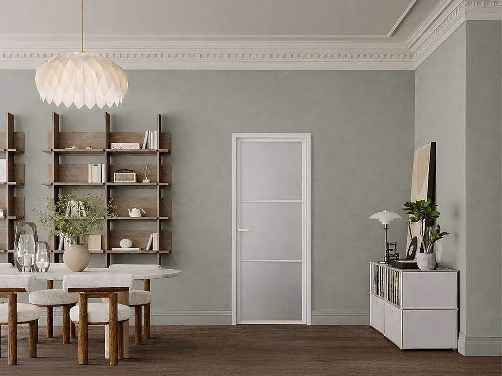 Vente-unique Reversible Modern Aluminium and Frosted Tempered Glass Swing Door Set in White, H: 204 cm, W: 73 cm – 2