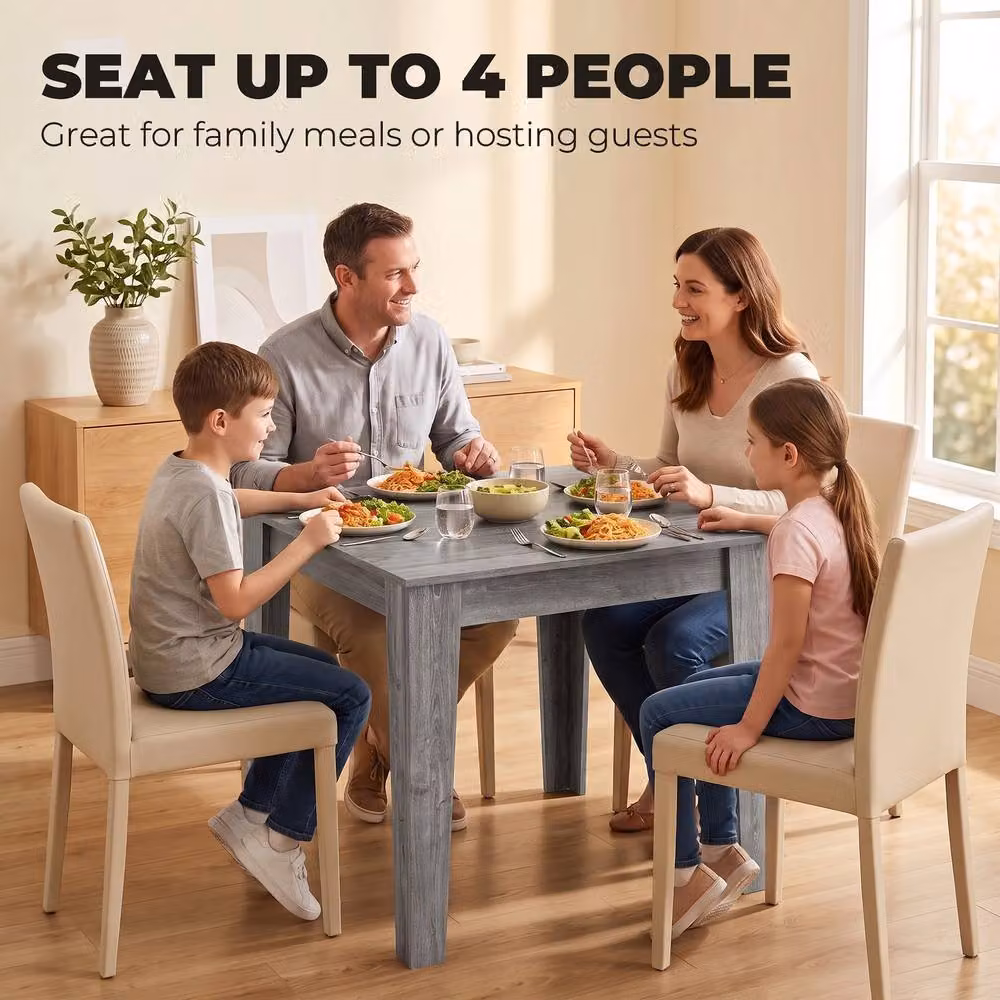 HOMCOM Modern Square Dining Table for 4, Grey Wood Effect, W: 80 cm, D: 80 cm, H: 75 cm – 3