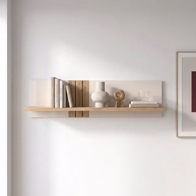 Furniture To Go Grafton Wall Mounted Industrial Wood Shelf in Cream and Oak