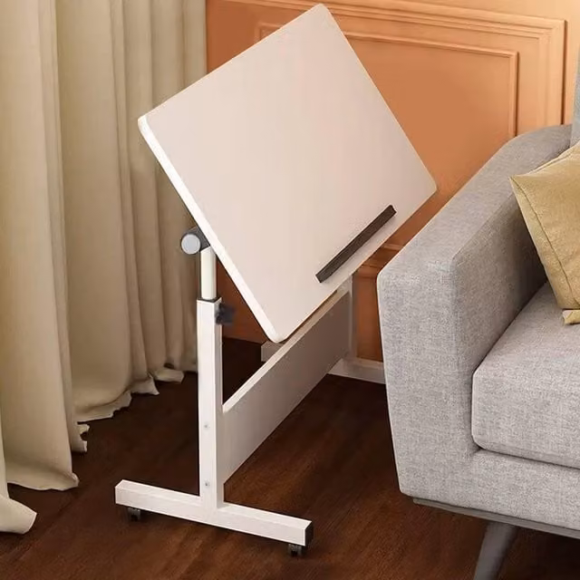 EONLION Adjustable Folding Computer Desk in White with Tilting Top and Castors, W: 100 cm