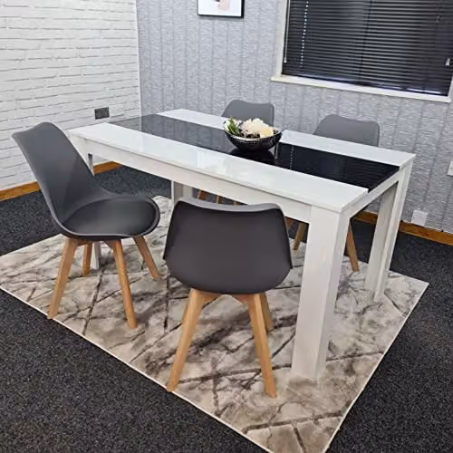Kosy Koala Modern Dining Set with White and Black Rectangular Glass Table and 4 Grey Tulip Chairs – 2