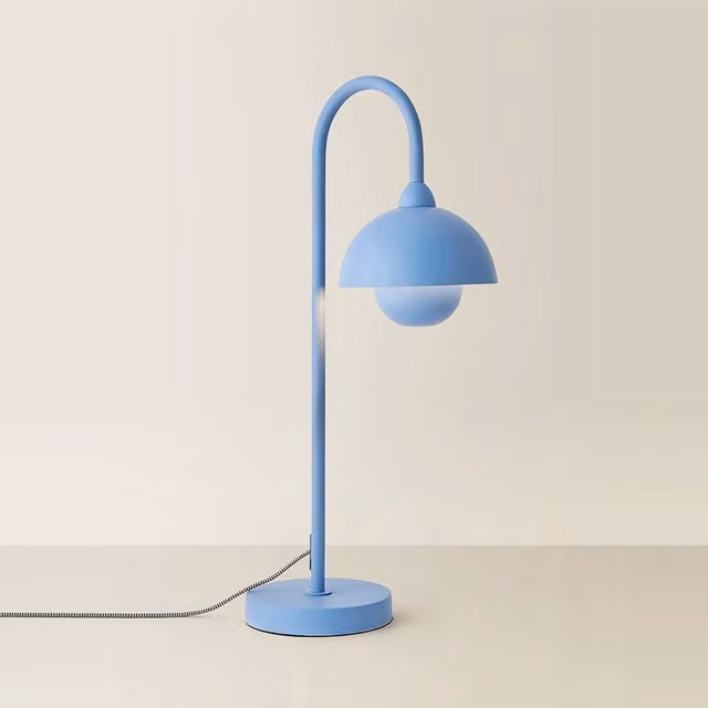 ValueLights Tilly Pastel Metal Arch Table Lamp with Dome Shade and LED Bulb in Blue