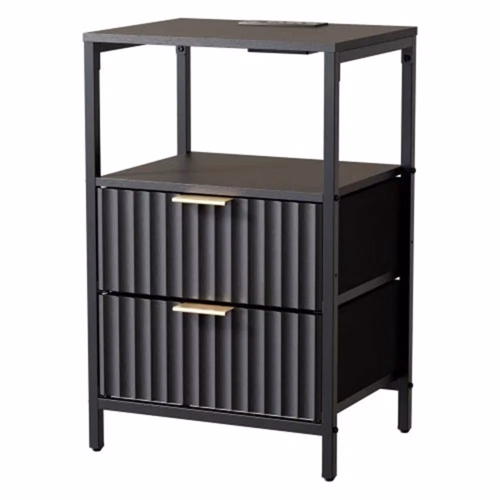 NESTLUNE 2 Drawer Bedside Table Cabinet with Charging Station, Black, W: 60.0 cm, D: 38.0 cm, H: 5.0 cm – 2