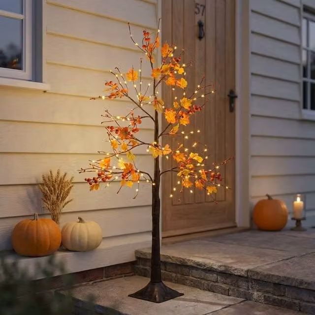 Garden Greatness 1m Illuminated Multicolour Maple Leaf Tree Display with Warm White LED Lights – 1