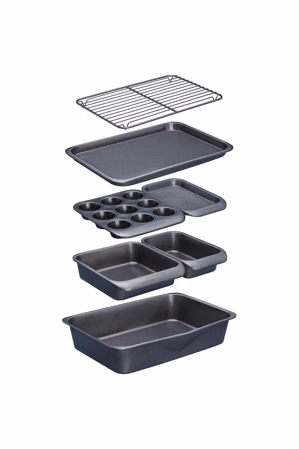 MasterClass Smart Space Seven-Piece Stacking Non-Stick Carbon Steel Baking and Roasting Set in Black or Grey – 2