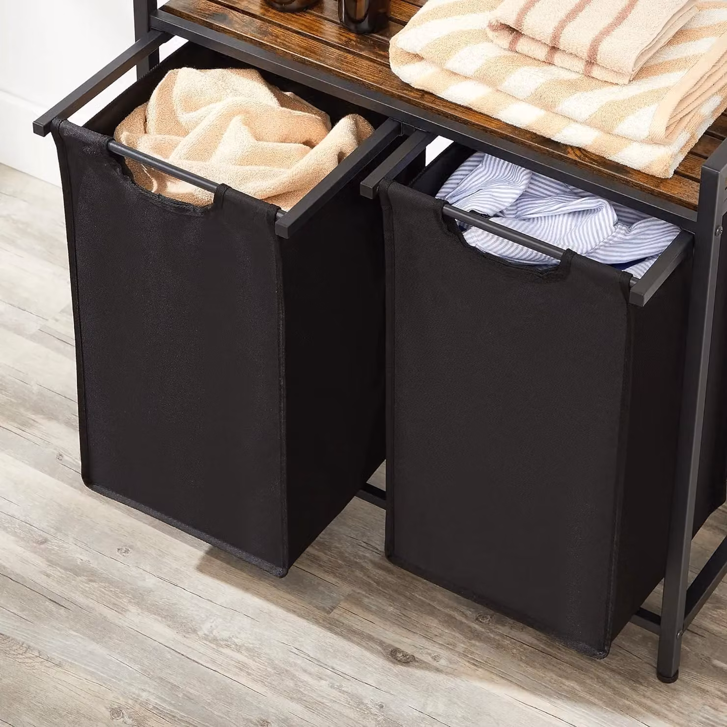 VASAGLE Laundry Sorter with 2 Compartments and Removable Bags, Black, W/D/H: 72 x 42 x 73 cm – 7