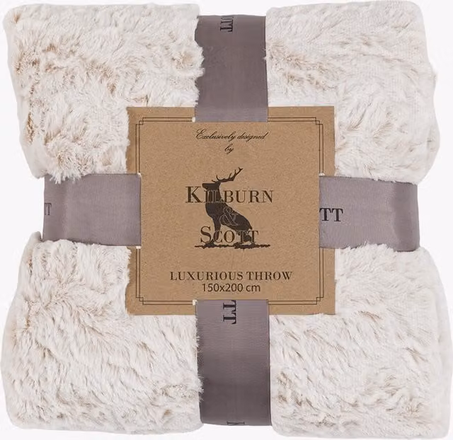 Perch & Parrow Selma Beige Faux Fur Animal Print Fluffy Throw W/D: 150 x 150 cm