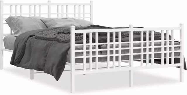 Berkfield Home Metal Bed Frame with Footboard, White, W/D/H: 140 x 190 cm