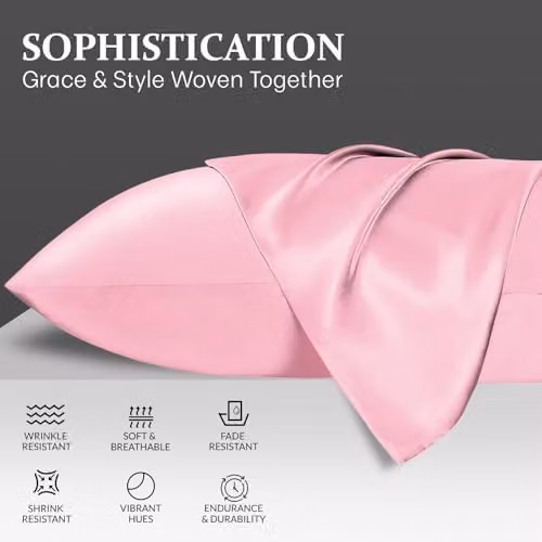Grace Pink Satin Silk Pillowcase 2 Pack with Envelope Closure – 2