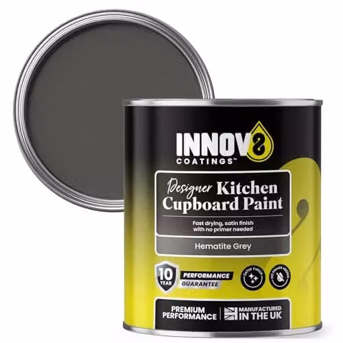 Innov8 Coatings Designer Kitchen Cupboard Paint in Hematite Grey, Satin Finish, 750 ml – 1