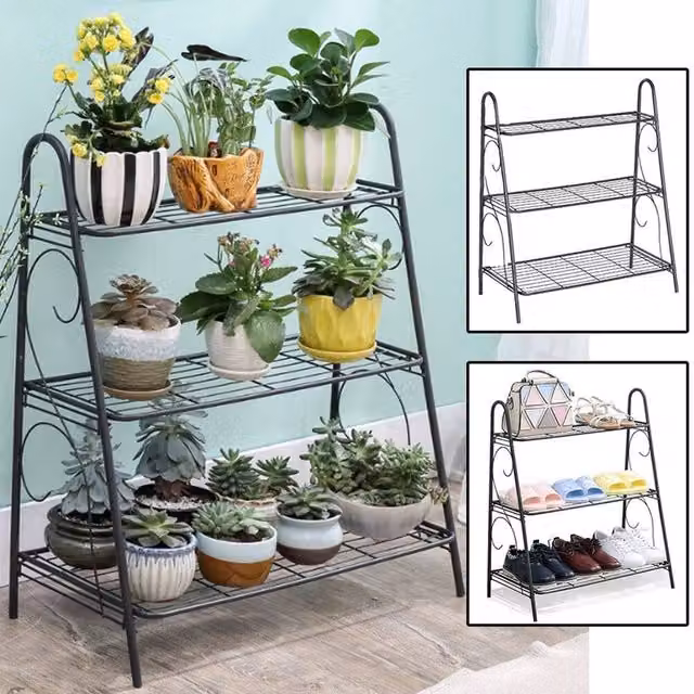 KORVIXA Black Matt Metal Outdoor Garden Plant Pot Stand for Balcony and Terrace – 1